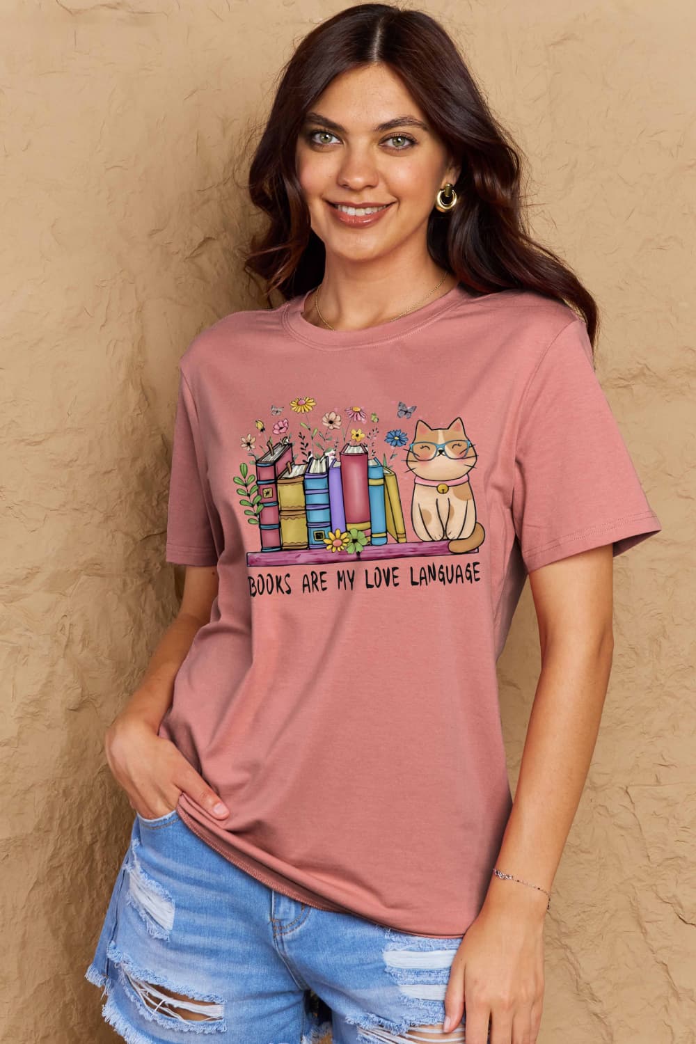 Full Size BOOKS ARE MY LOVE LANGUAGE Graphic Cotton Tee - Pink / S - T-Shirts - Shirts & Tops - 13 - 2024