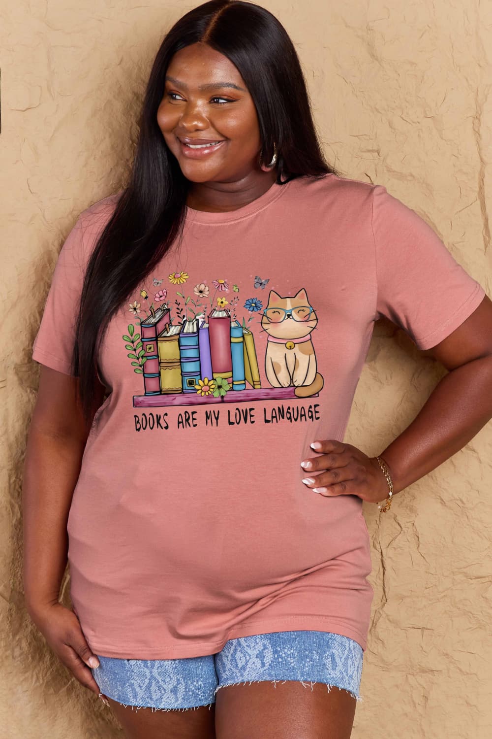 Full Size BOOKS ARE MY LOVE LANGUAGE Graphic Cotton Tee - T-Shirts - Shirts & Tops - 16 - 2024