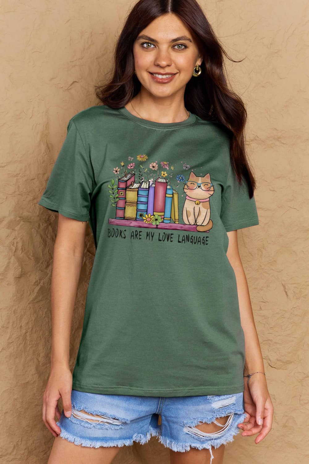 Full Size BOOKS ARE MY LOVE LANGUAGE Graphic Cotton Tee - T-Shirts - Shirts & Tops - 20 - 2024