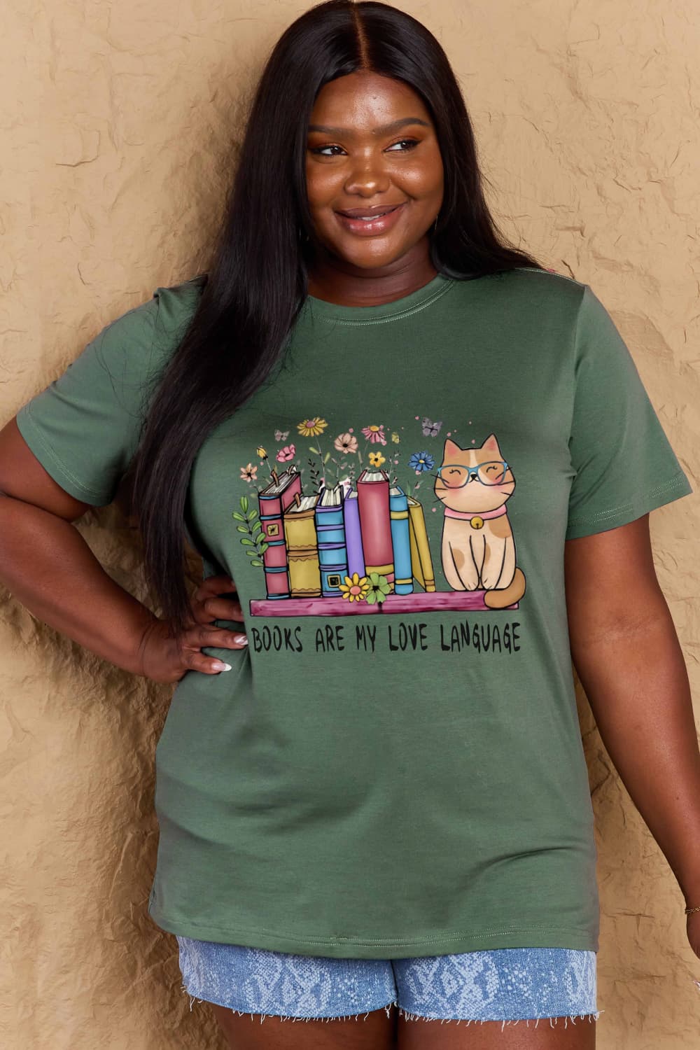 Full Size BOOKS ARE MY LOVE LANGUAGE Graphic Cotton Tee - T-Shirts - Shirts & Tops - 23 - 2024