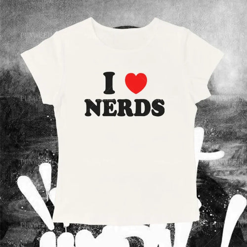 Gothic ’I Love Nerds’ Tee - Harajuku Crop Top - T-Shirts - 1