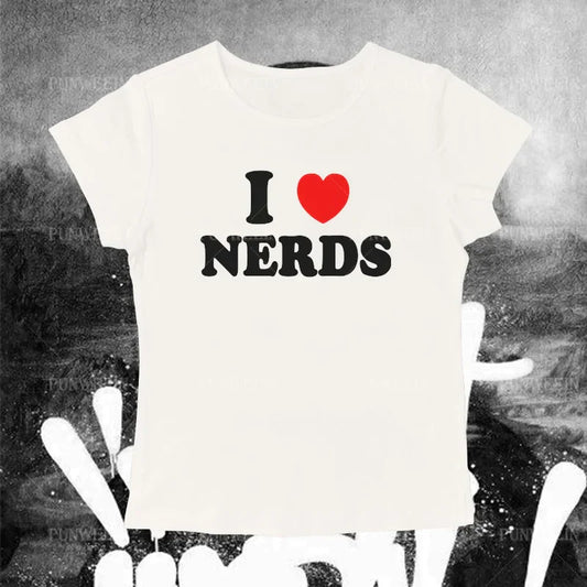 Gothic ’I Love Nerds’ Tee - Harajuku Crop Top - White / XL - T-Shirts - Shirts & Tops - 1 - 2024