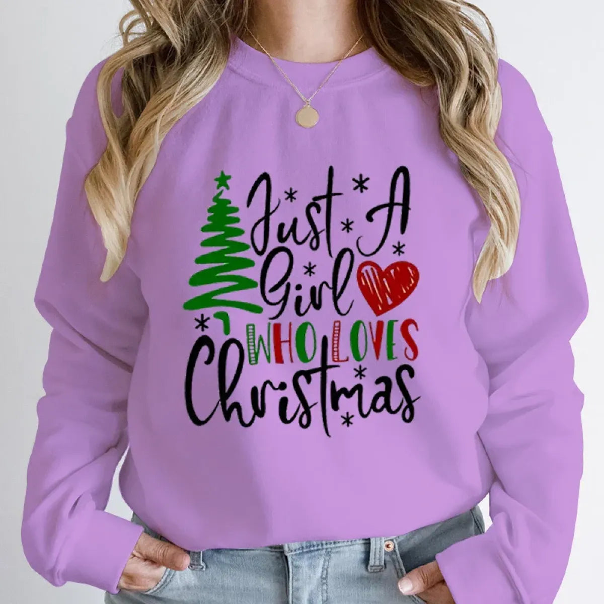 ’Just A Girl Who Loves Christmas’ Round Neck Sweatshirt - T-Shirts - Round - Sweaters - 14