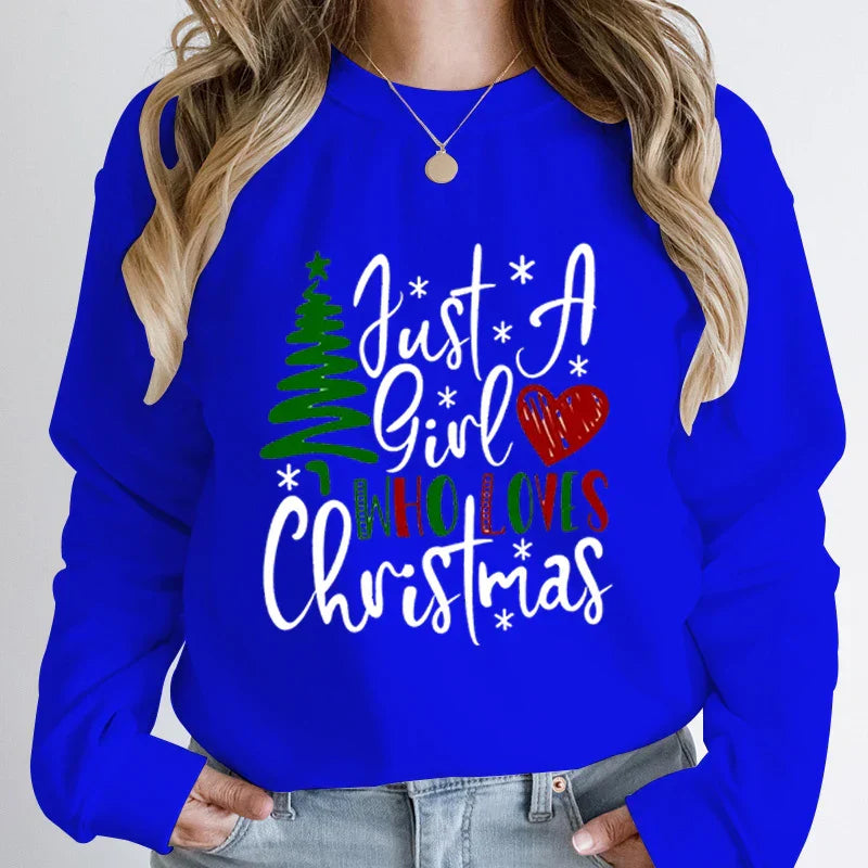 ’Just A Girl Who Loves Christmas’ Round Neck Sweatshirt - Blue / S - T-Shirts - Sweaters - 6 - 2024