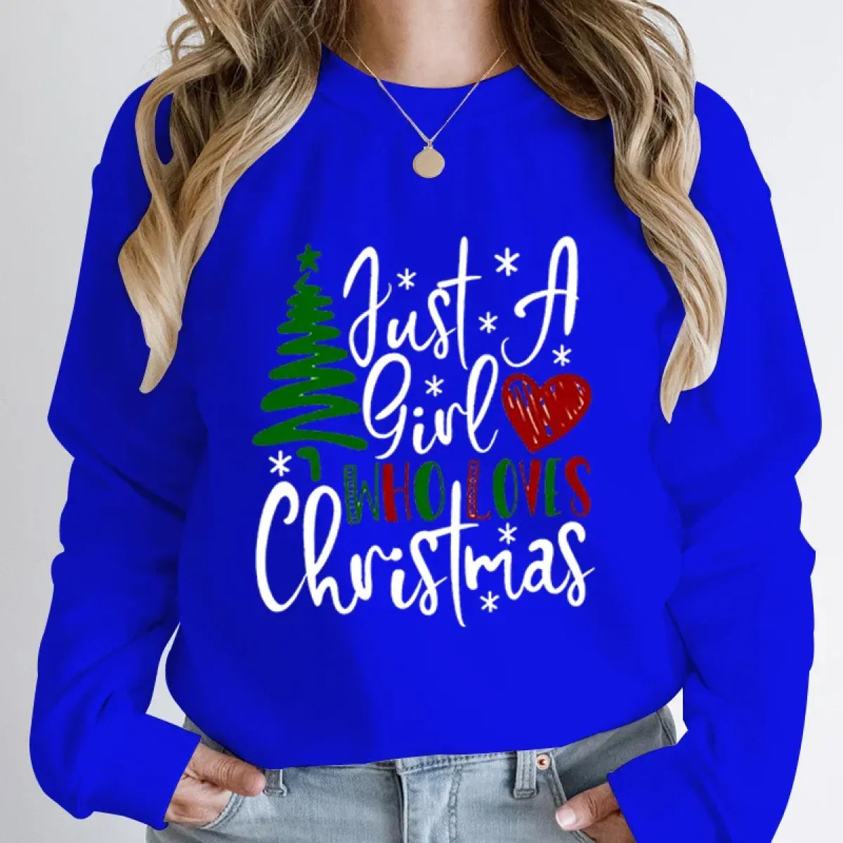 ’Just A Girl Who Loves Christmas’ Round Neck Sweatshirt - T-Shirts - Round - Sweaters - 6