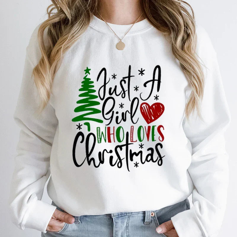 ’Just A Girl Who Loves Christmas’ Round Neck Sweatshirt - White / S - T-Shirts - Sweaters - 3 - 2024