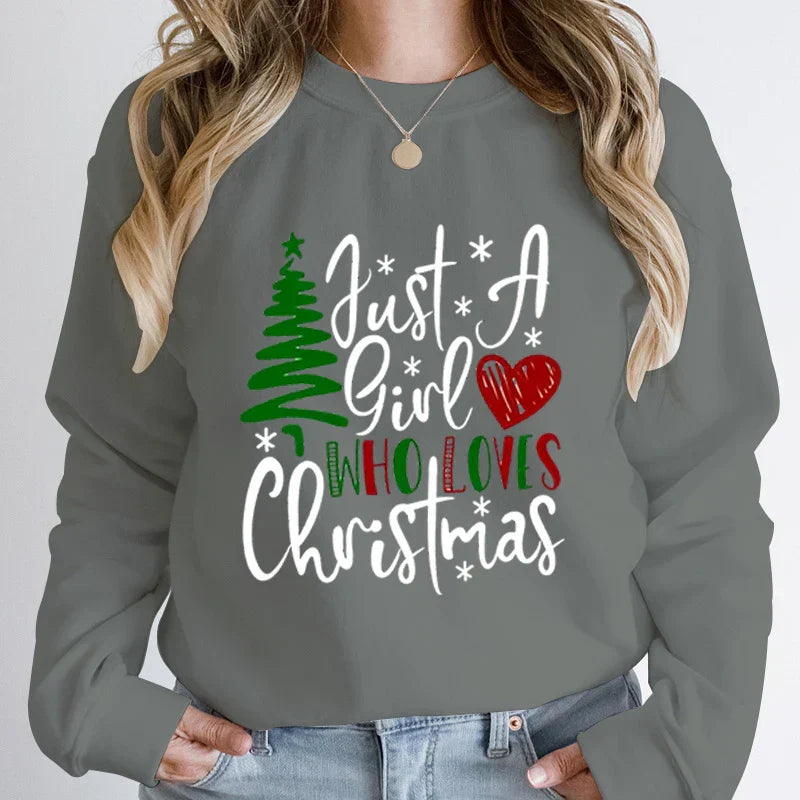 ’Just A Girl Who Loves Christmas’ Round Neck Sweatshirt - Multicolored / S - T-Shirts - Sweaters - 7 - 2024