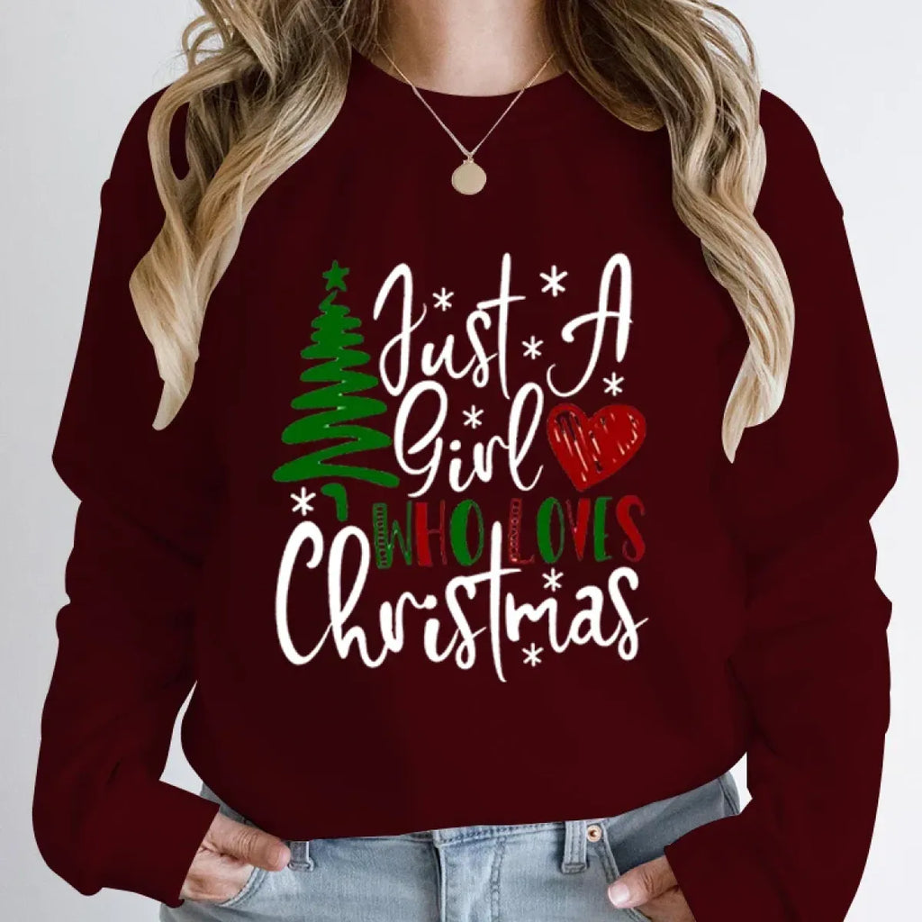 ’Just A Girl Who Loves Christmas’ Round Neck Sweatshirt - T-Shirts - Round - Sweaters - 12