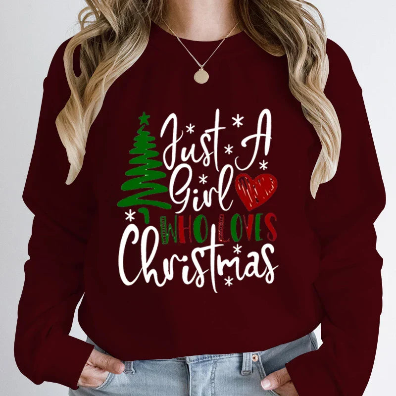 ’Just A Girl Who Loves Christmas’ Round Neck Sweatshirt - Dark Red / S - T-Shirts - Sweaters - 12 - 2024