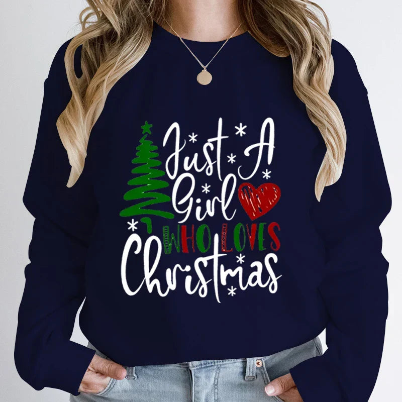 ’Just A Girl Who Loves Christmas’ Round Neck Sweatshirt - Dark Blue / S - T-Shirts - Sweaters - 9 - 2024