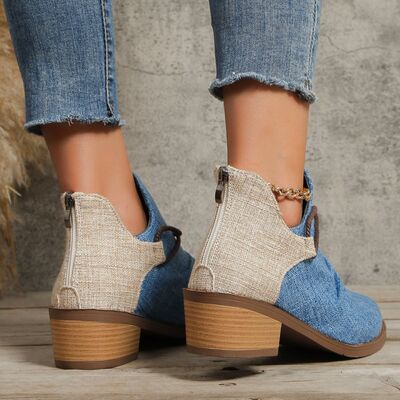 Contrast Canvas Low Heel Boots - Accessories - Shoes - 8 - 2024