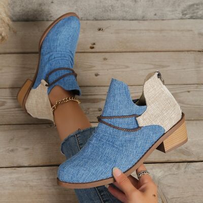 Contrast Canvas Low Heel Boots - Accessories - Shoes - 9 - 2024