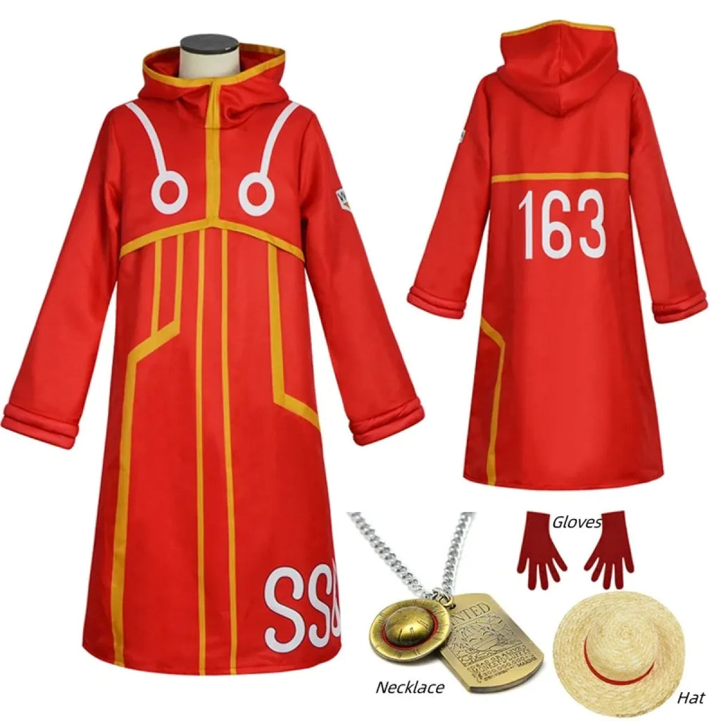 Luffy Egghead Island Cosplay – One Piece 163 Red Robe & Straw Hat Set - Cosplay - Cosplay - 1
