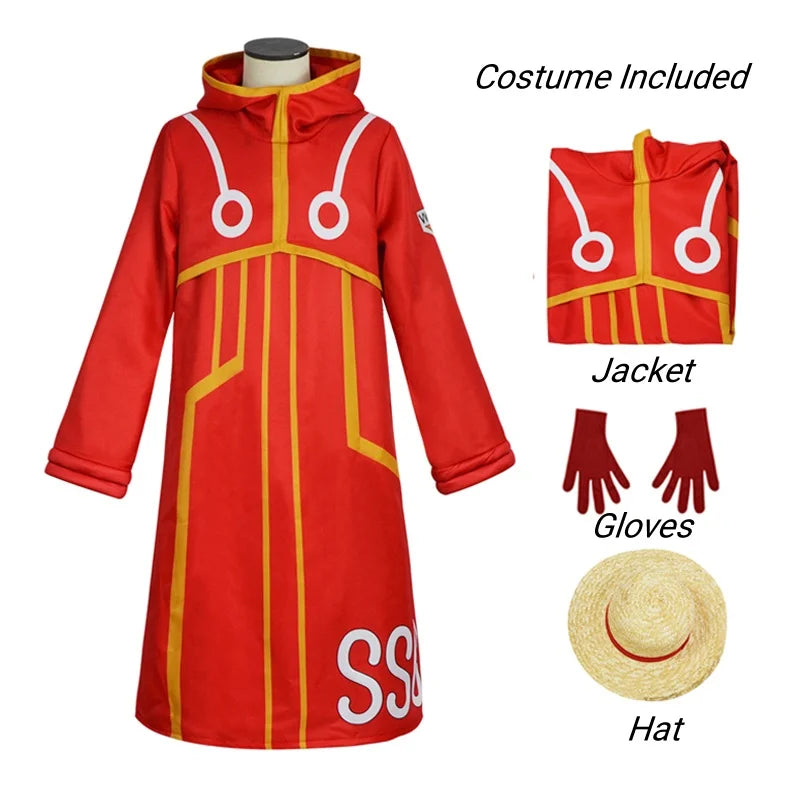 Luffy Egghead Island Cosplay – One Piece 163 Red Robe & Straw Hat Set - S / Costume and hat - Cosplay - Costumes