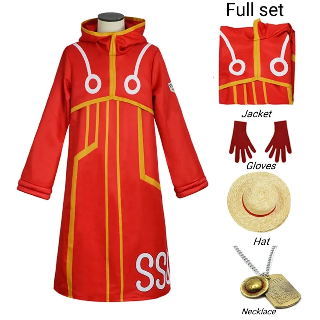 Luffy Egghead Island Cosplay – One Piece 163 Red Robe & Straw Hat Set - Cosplay - Cosplay - 12