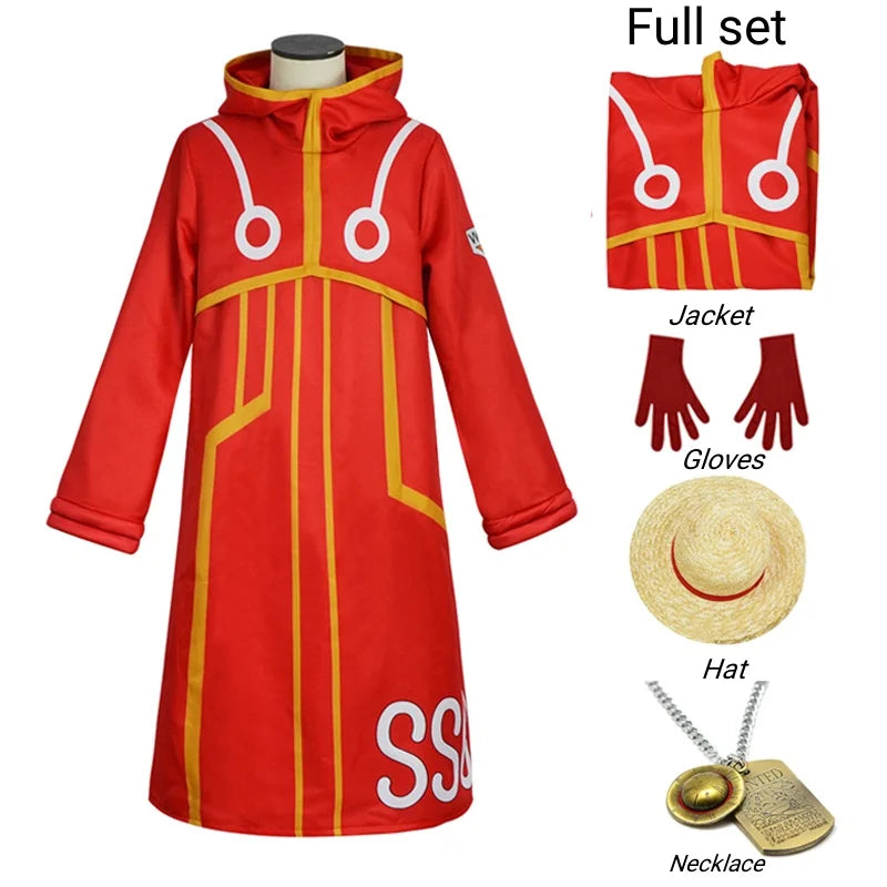 Luffy Egghead Island Cosplay – One Piece 163 Red Robe & Straw Hat Set - S / Full Set - Cosplay - Costumes - 2024 - 12