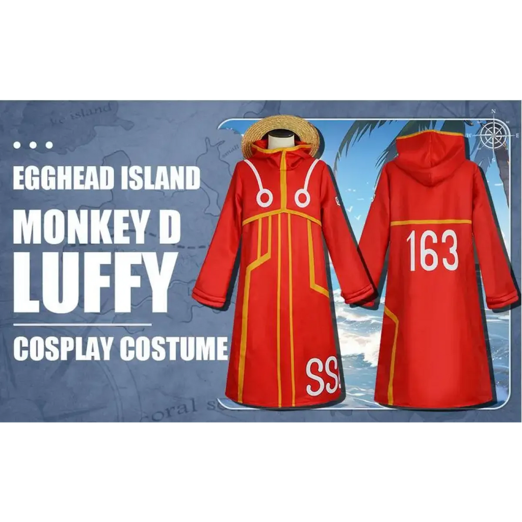 Luffy Egghead Island Cosplay – One Piece 163 Red Robe & Straw Hat Set - Cosplay - Cosplay - 8