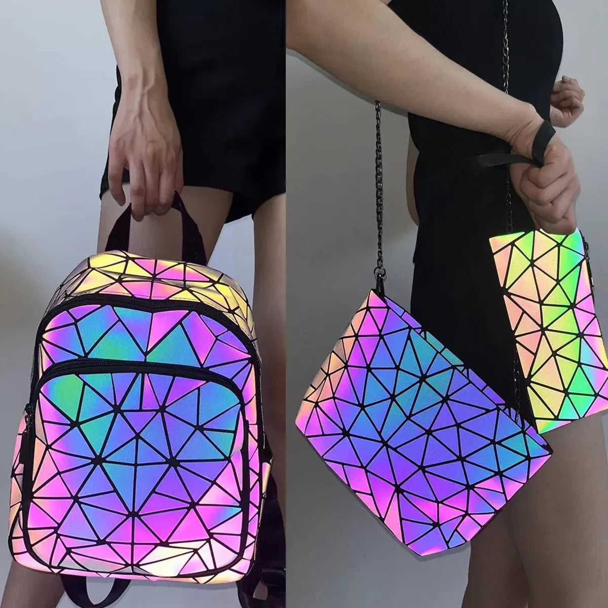 Luminous Holographic Geometric Backpack - Women Bags & Wallets - Backpack - 4