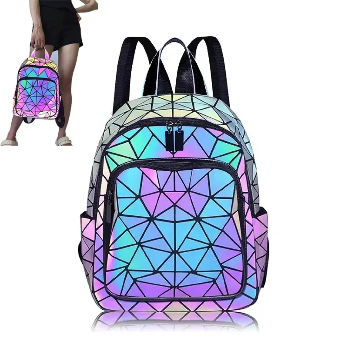 Luminous Holographic Geometric Pattern PVC Backpack – Kawaii Stop