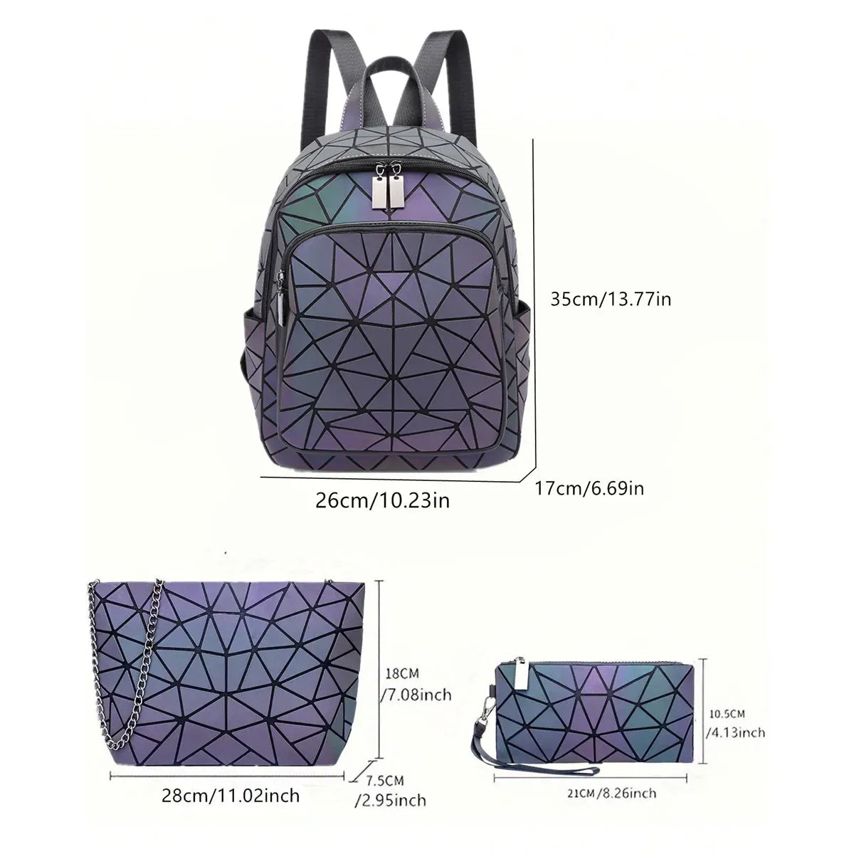 Luminous Holographic Geometric Backpack - Women Bags & Wallets - Backpack - 3