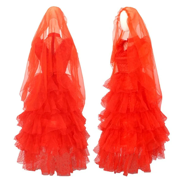 Lydia Deetz Red Wedding Dress Costume – Beetlejuice Outfit Set - All Dresses - Long - Cosplay - 1