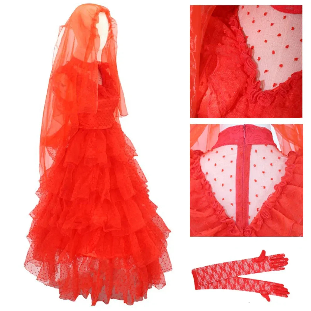 Lydia Deetz Red Wedding Dress Costume – Beetlejuice Outfit Set - All Dresses - Long - Cosplay - 2