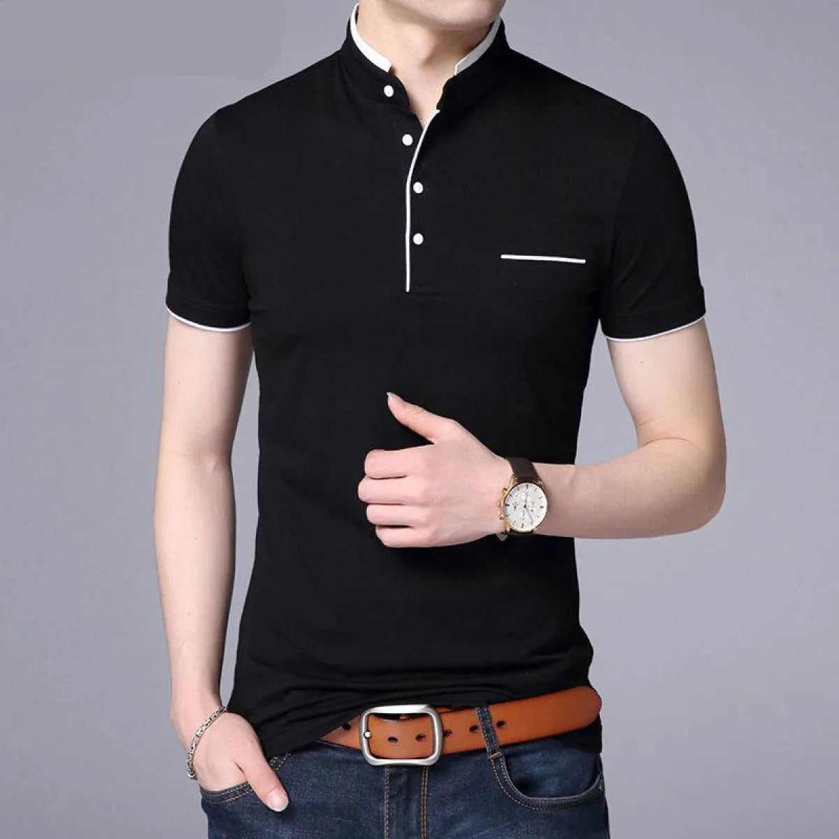 Mandarin Collar Active Shirt - T-Shirts - 4