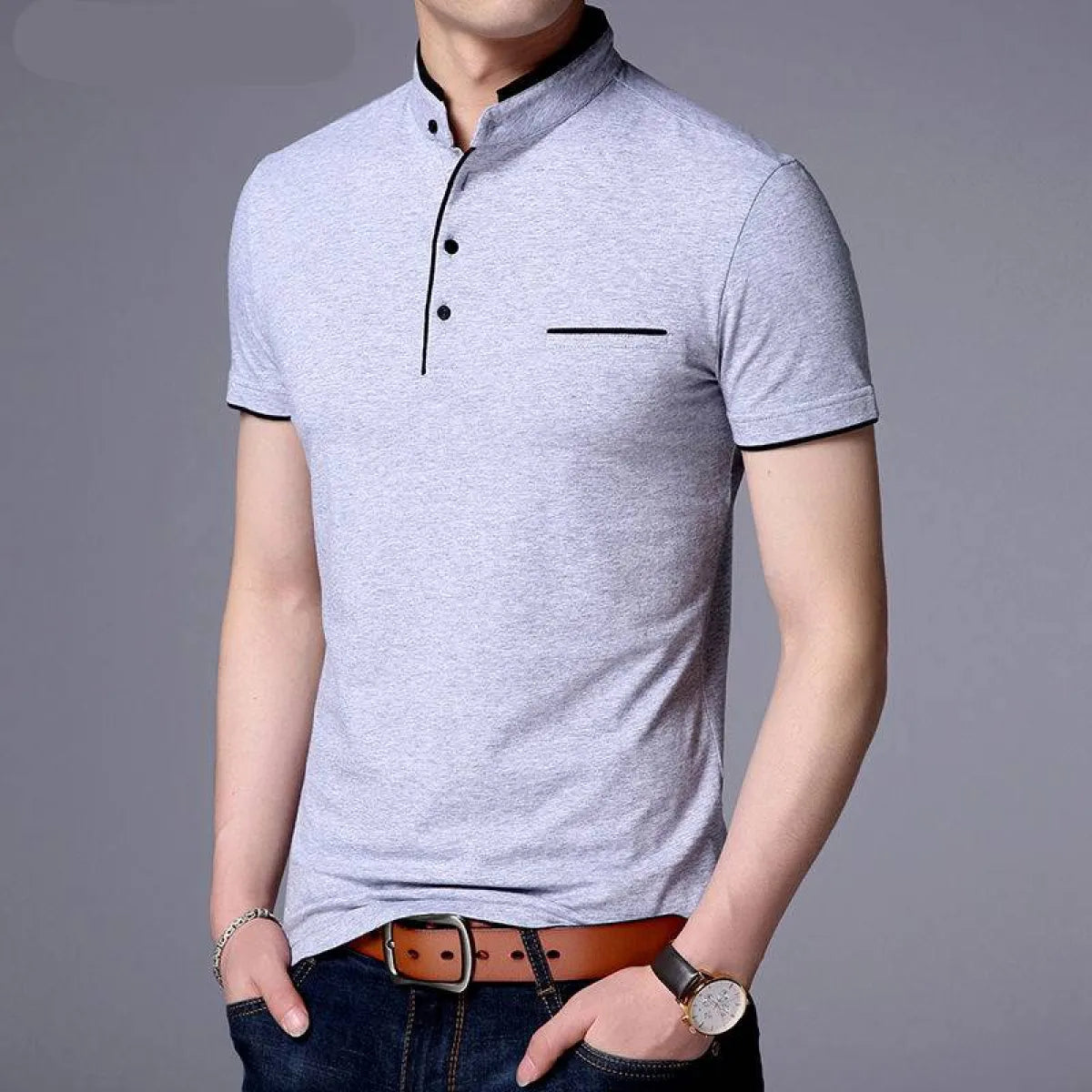 Mandarin Collar Active Shirt - T-Shirts - 5