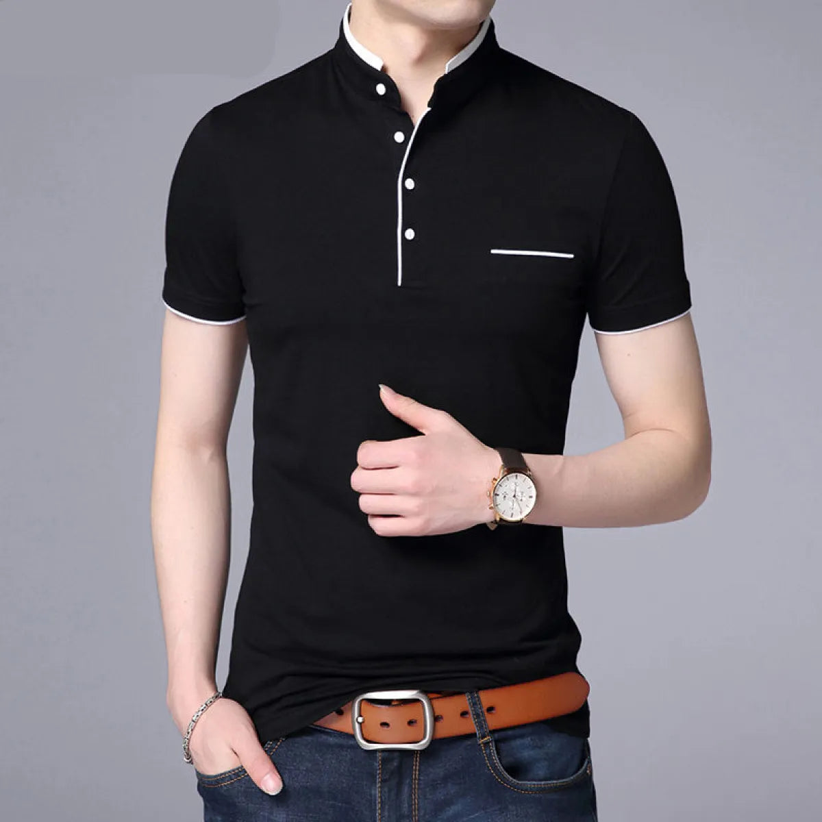 Mandarin Collar Active Shirt - T-Shirts - 8