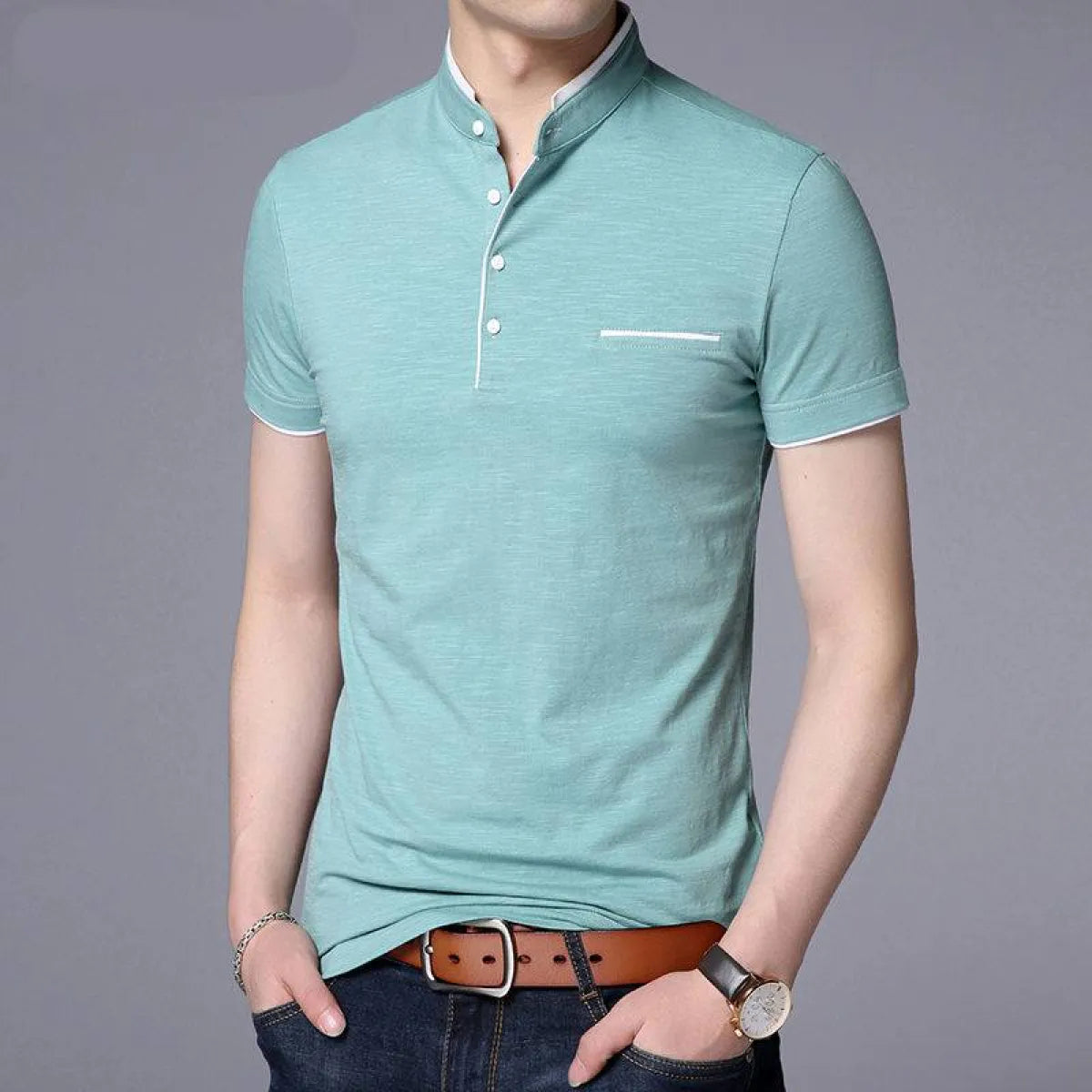 Mandarin Collar Active Shirt - T-Shirts - 9
