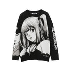 Manga Muse Knit Sweater – Monochrome Anime-Inspired Oversized Pullover - Sweaters - 7