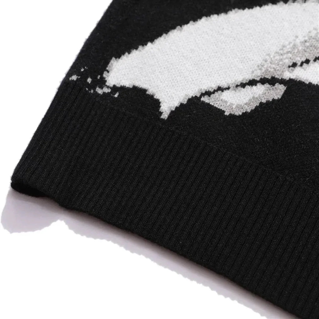 Manga Muse Knit Sweater – Monochrome Anime-Inspired Oversized Pullover - Sweaters - 6