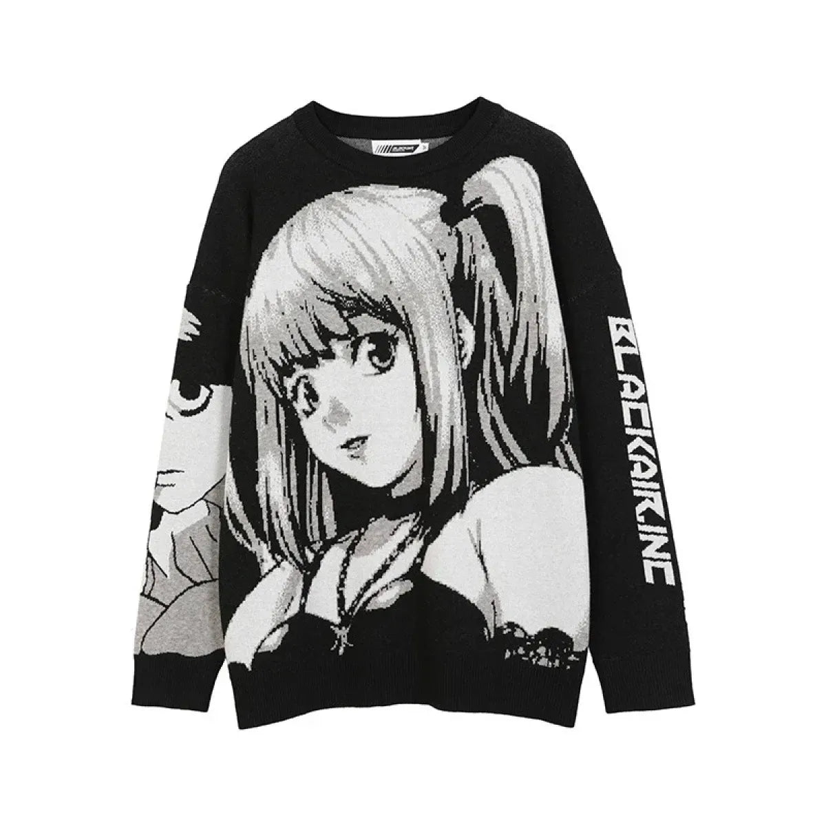 Manga Muse Knit Sweater – Monochrome Anime-Inspired Oversized Pullover - Sweaters - 2
