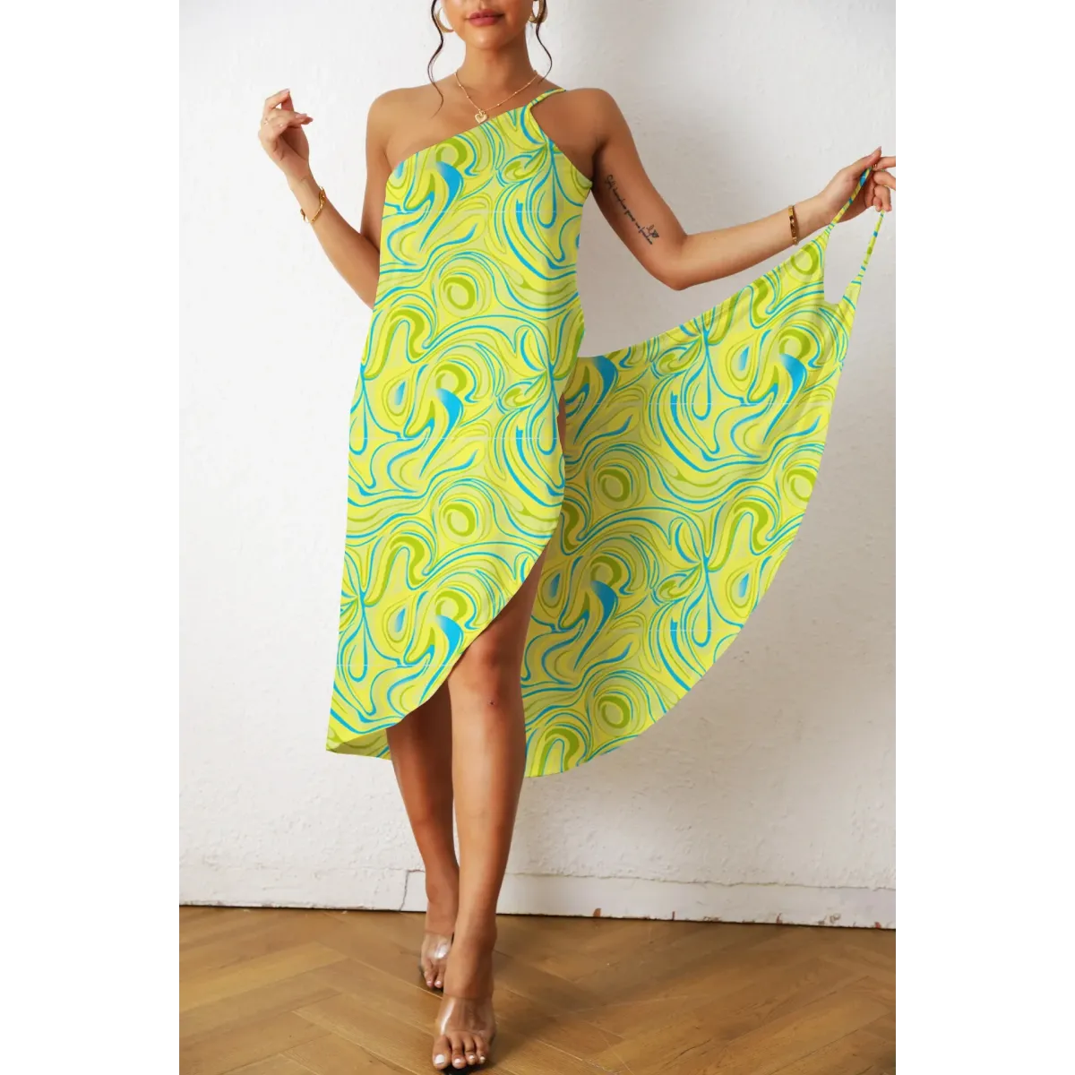 Marble Print Asymmetrical Beach Midi Dress - All Dresses - Midi Dress - 10