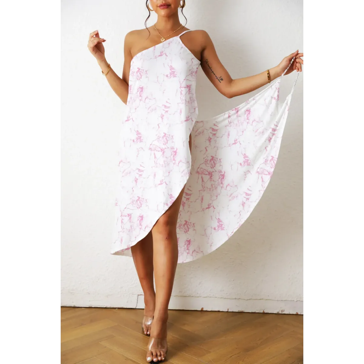 Marble Print Asymmetrical Midi Dress Beach Vibes – Kawaii Stop
