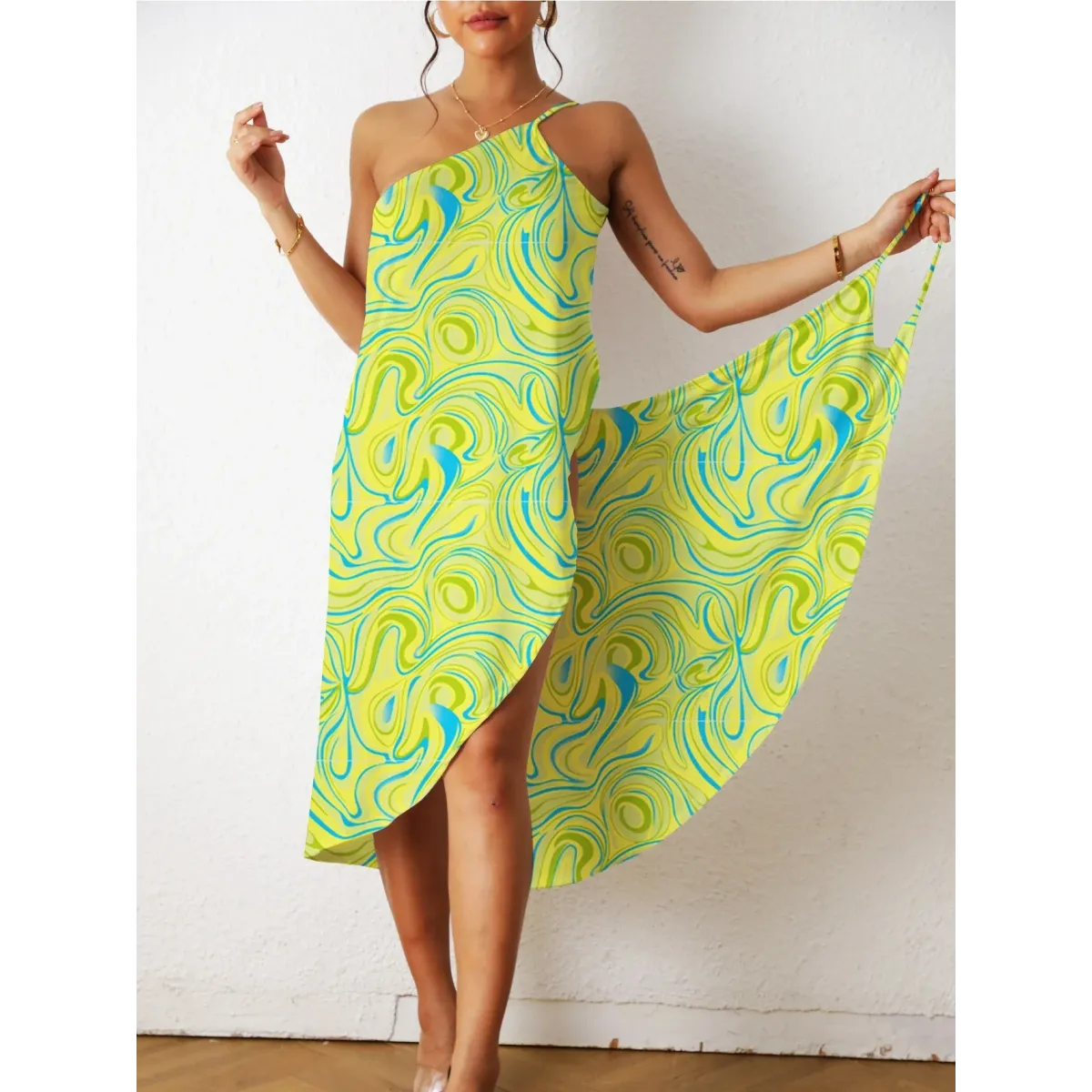 Marble Print Asymmetrical Beach Midi Dress - All Dresses - Midi Dress - 2