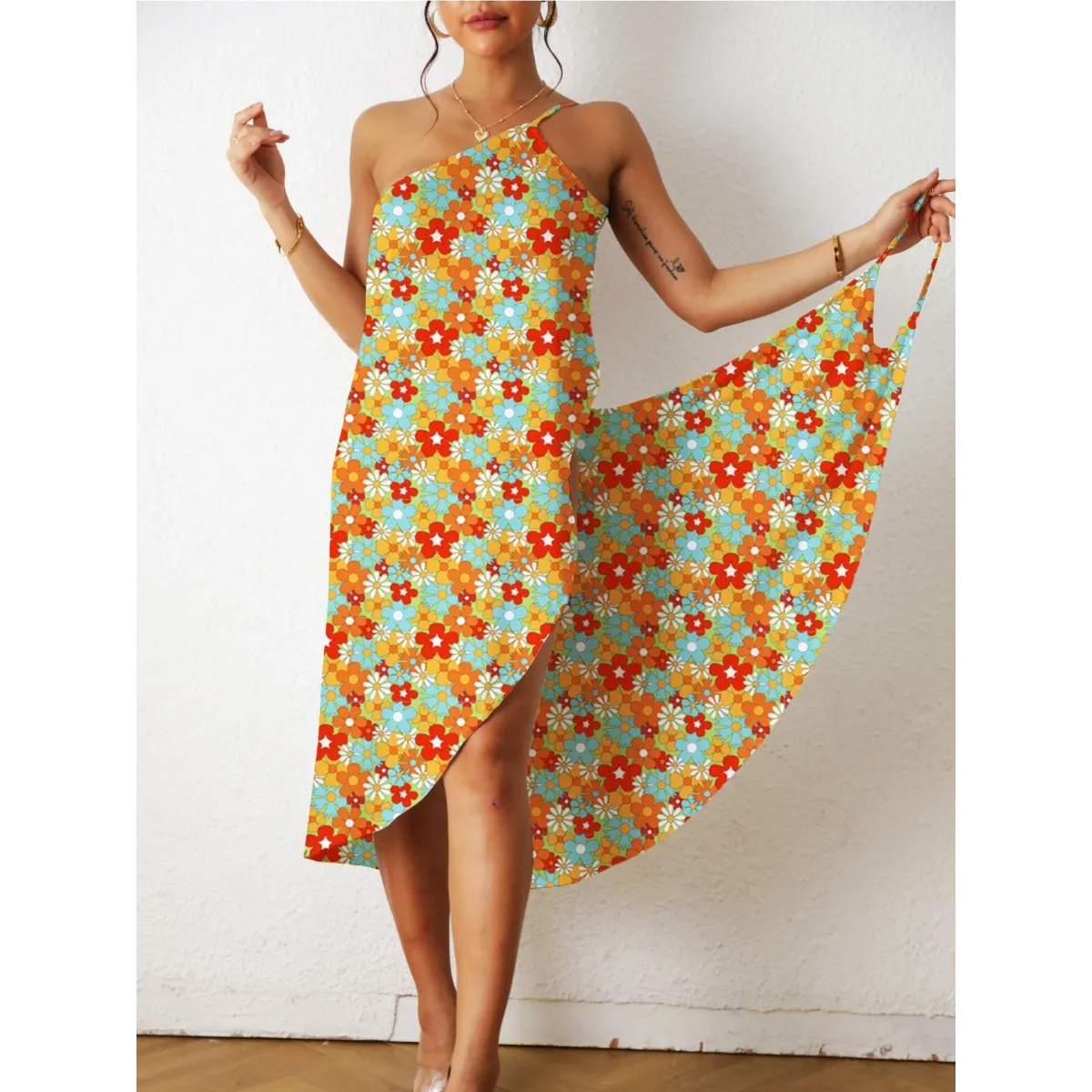 Marble Print Asymmetrical Beach Midi Dress - All Dresses - Midi Dress - 3