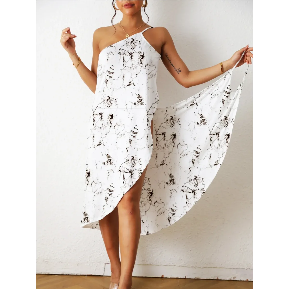 Marble Print Asymmetrical Beach Midi Dress - All Dresses - Midi Dress - 4