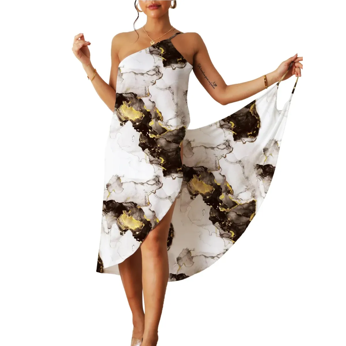 Marble Print Asymmetrical Beach Midi Dress - All Dresses - Midi Dress - 5