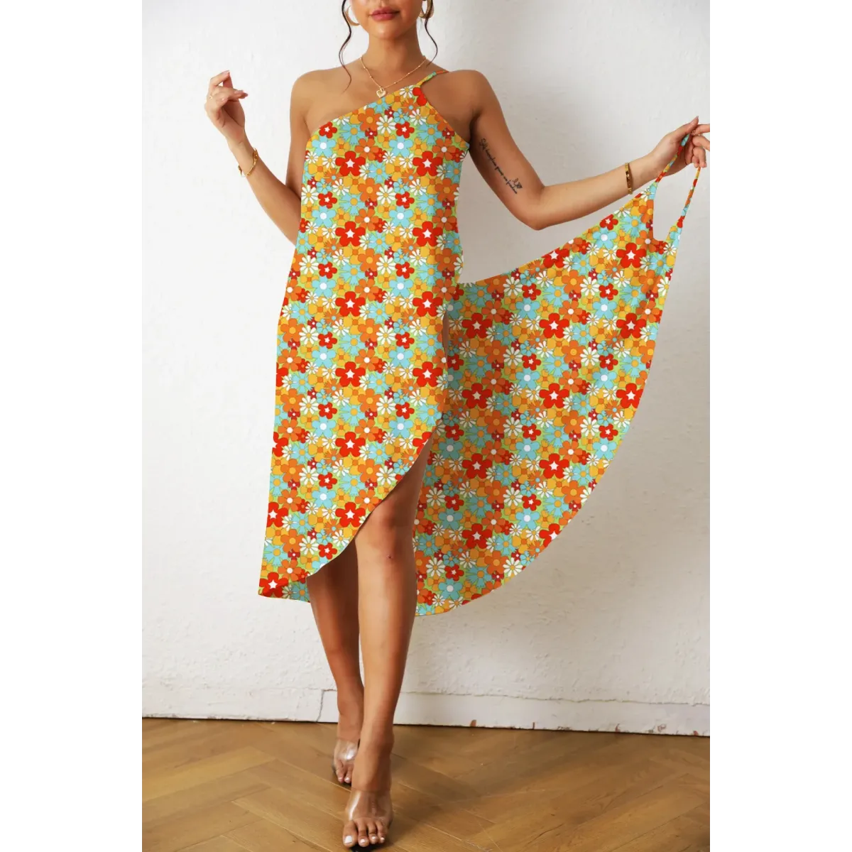 Marble Print Asymmetrical Midi Dress Beach Vibes – Kawaii Stop
