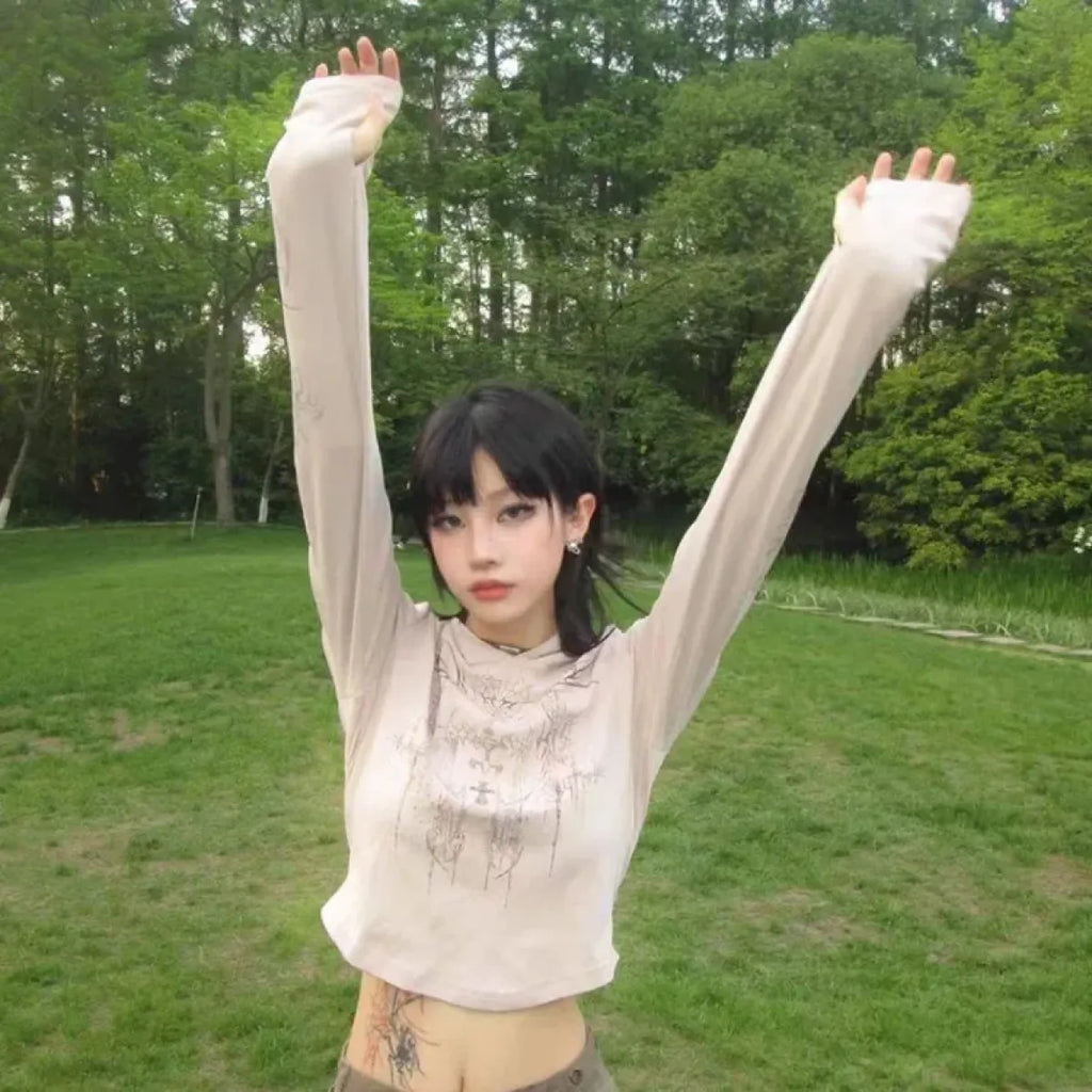 Gothic Print Hoodie – Y2K E-Girl Long Sleeve Harajuku Top - Hoodies & Sweatshirts - Hooded - Hoodies - 3