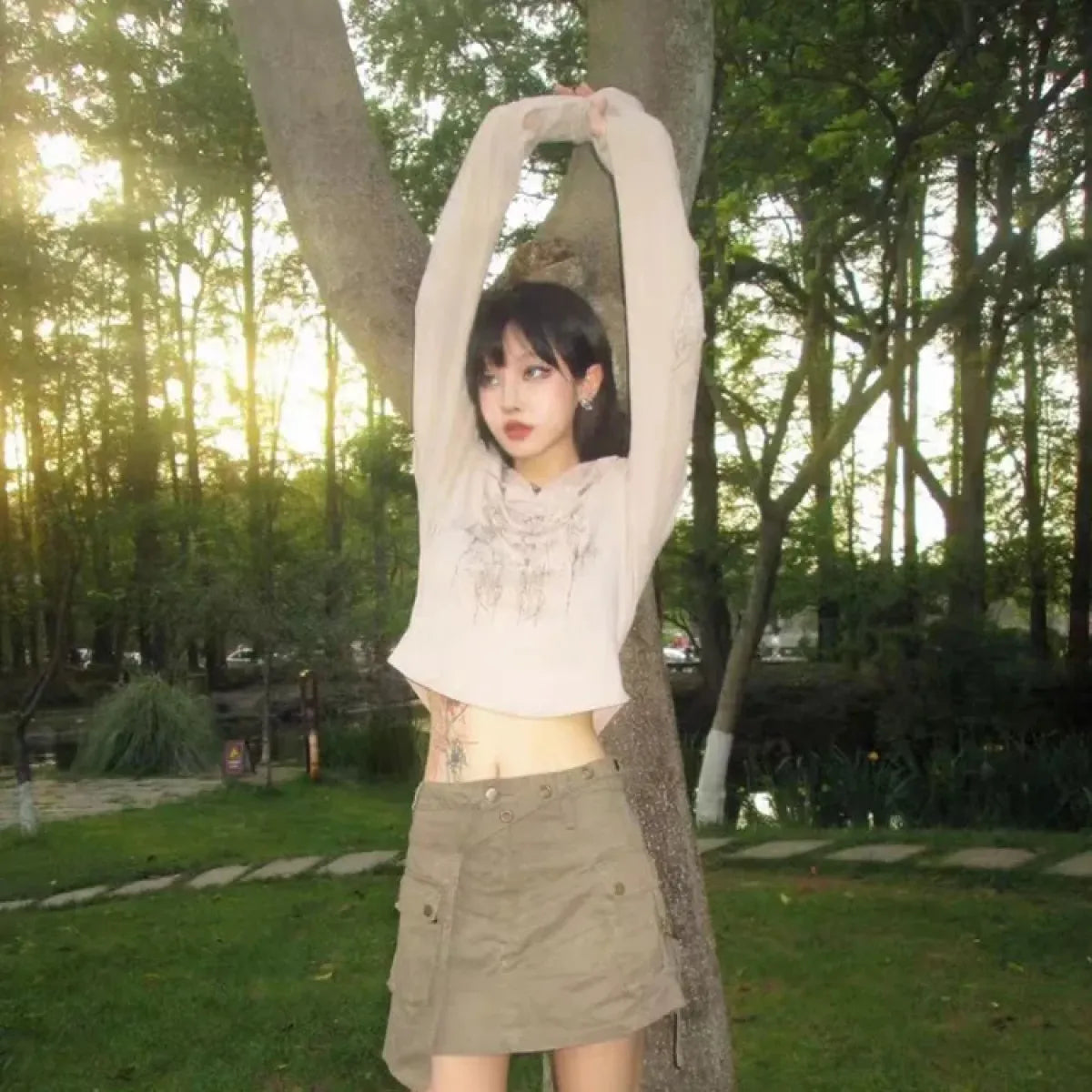 Gothic Print Hoodie – Y2K E-Girl Long Sleeve Harajuku Top - Hoodies & Sweatshirts - Hooded - Hoodies - 5