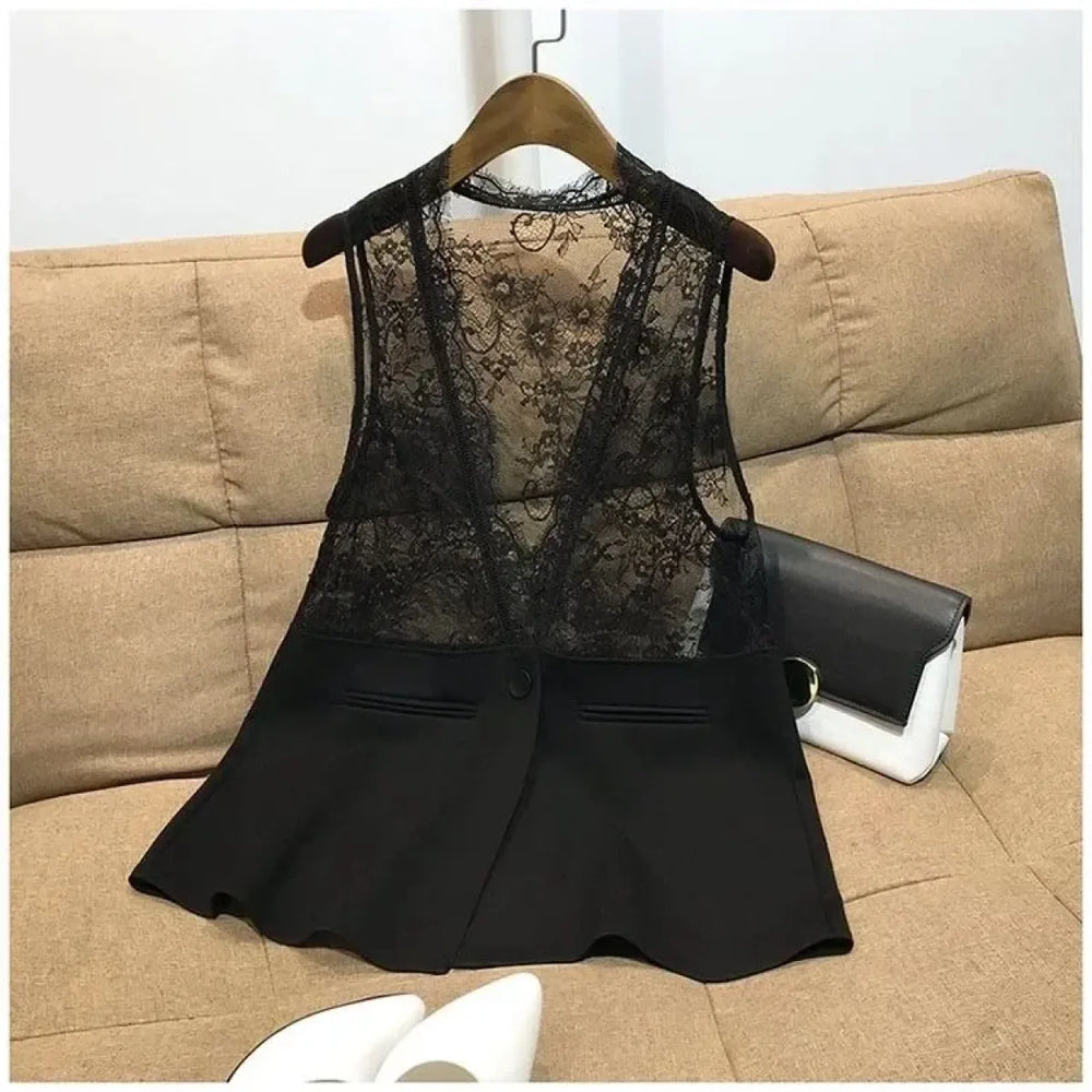 Lace Patchwork Peplum Vest – Elegant Gothic Lolita Sleeveless Top - Tops & Tees - Tops - 1