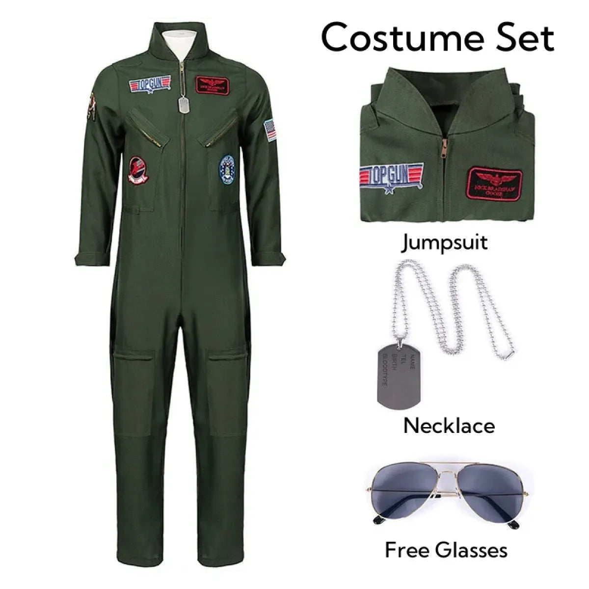 Top Gun Maverick Flight Suit – Pilot Cosplay Costume with Glasses - 🎃 Spooky Season 🎃 - Cosplay - 13