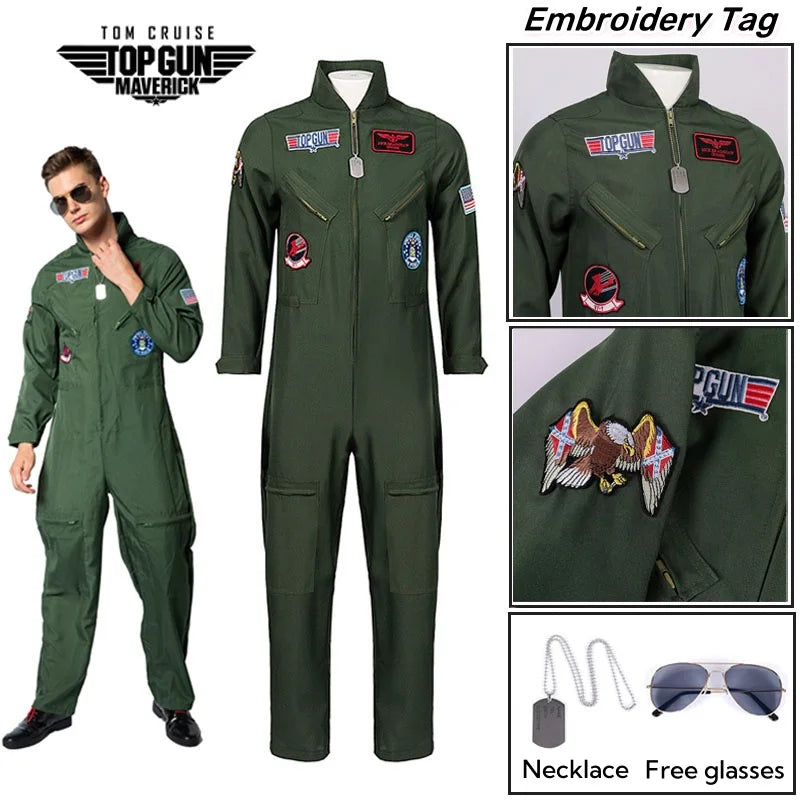 Top Gun Maverick Flight Suit – Pilot Cosplay Costume with Glasses - Cosplay - Costumes - 2024 - 1 - Worldwide Shipping