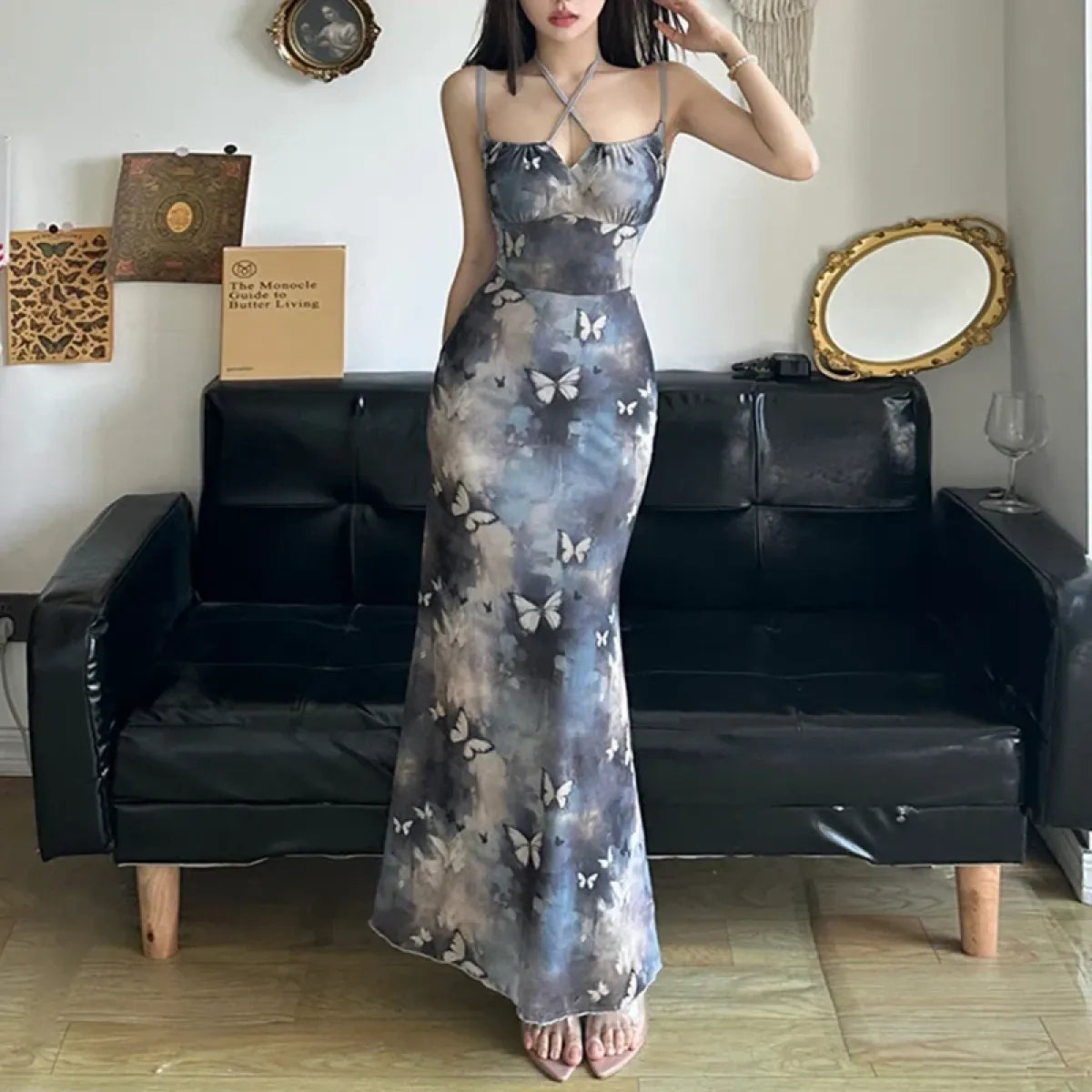 Butterfly Print Cloud Mesh Maxi Dress Summer Nights Kawaii Stop Butterfly Print Cloud Mesh Maxi Dress Summer Nights Kawaii Stop