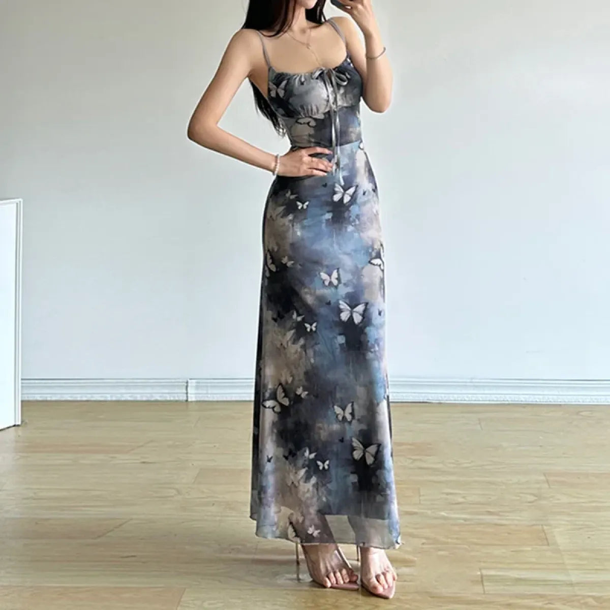 Butterfly Print Cloud Mesh Maxi Dress Summer Nights Kawaii Stop Butterfly Print Cloud Mesh Maxi Dress Summer Nights Kawaii Stop