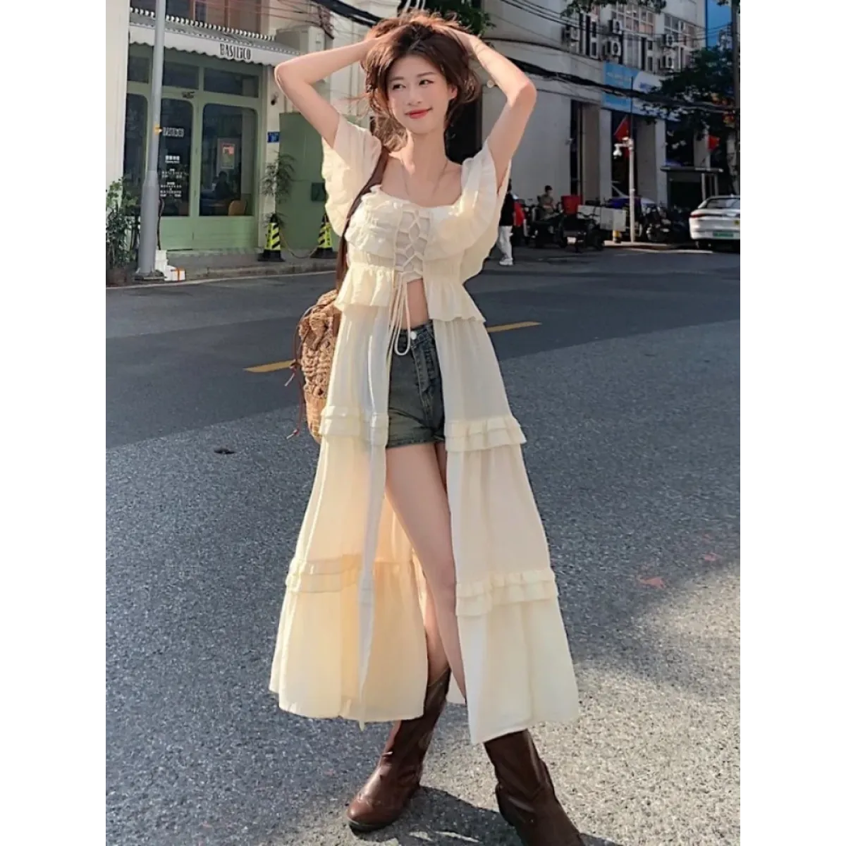 Off Shoulder Bandage Maxi Dress Lace Up Bodice – Kawaii Stop