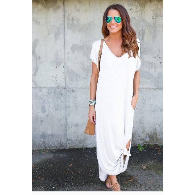 Short Sleeved Maxi Dress - White / 4XL - All Dresses - Dresses - 12 - 2024