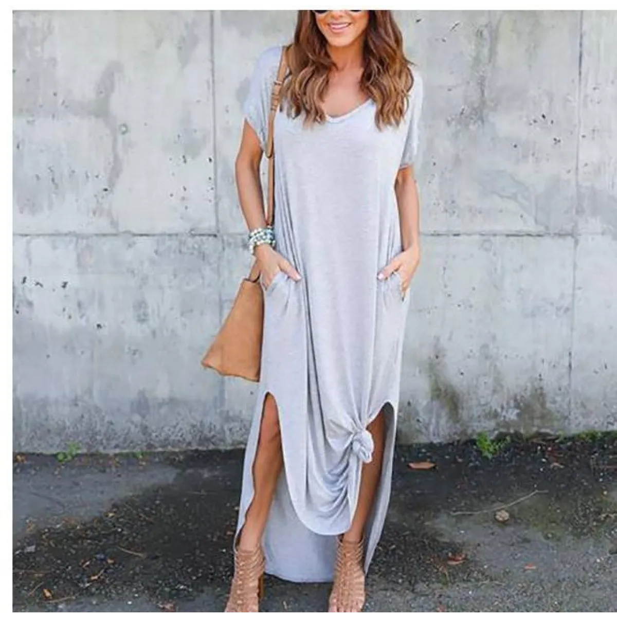 Short Sleeved Maxi Dress - All Dresses - 19